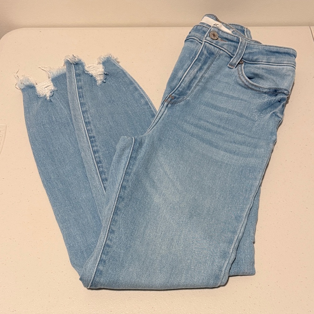 KanCan Light Blue Frayed Hem Women's Jeans